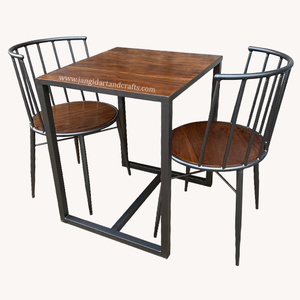 Juego de sillas de mesa de comedor de madera y hierro para restaurante hecho a mano, juego de cafetería para restaurante, fabricante y exportadores de India en venta al por mayor - Product Image 4