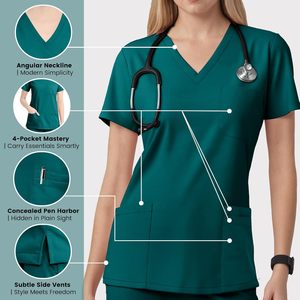 Elegante Unisex Hospital Scrubs Logotipo personalizado Uniforme médico Conjunto con pantalones Jogger Cómodo Enfermera Doctor Scrub Suit - Product Image 5