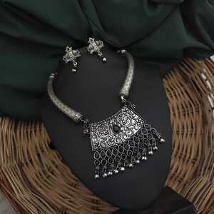 High-Quality SHIPRA Oxidised Hasli <b>Set</b> Necklace & <b>Earrings</b> | Best Seller | Exported from India - Product Image 2