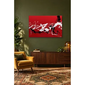 Impression sur toile Fida rouge avec abstrait abstrait de gouttes de peinture blanches et noires - Product Image 2