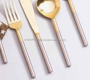 Trending Stainless Steel Wholesale Hand Forged SS304 <b>Set</b> of 5 Restaurant Wedding PVD Gold Two Toned <b>Flatware</b> <b>Set</b> - Product Image 4