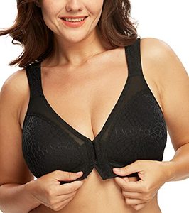 KIVOTECH Soutien-gorge de posture pour femme de qualité supérieure, à fermeture avant, sans armatures, minimisant, confortable, noir uni - Product Image 1