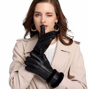 Guantes cálidos para pantalla táctil para mujer con forro de punto de cuero PU para uso en exteriores - Product Image 2