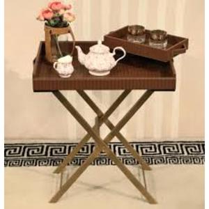 Modern Metal <b>Serving</b> <b>Tray</b> Foldable Stand for Easy Storage with Golden Stand <b>Black</b> Powder Coated Finished Top for Easy Storage - Product Image 3