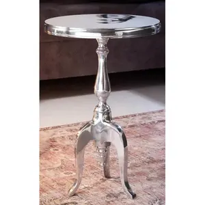 Vintage Classic Design Aluminium Silver Finished Side Table for Home Living Decor Side Stool & Corner Table Furniture