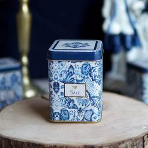 Boîte Métallique Carrée 0.5L Couvercle Slip Inspiré Azulejo Bleu Blanc Motif Décoratif Recyclable Fer Blanc pour Biscuit Menthe 75x75x102mm - Product Image 2