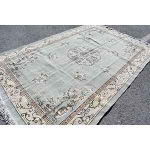 Alfombra grande vintage, alfombra turca de 6.7x10.4 pies, alfombra de lana gris con lunares - Product Image 1