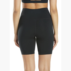 High Waist Seamless Black Yoga <b>Shorts</b> Elastic Waist Polyester Workout <b>Shorts</b> Solid Color Simple Style For Running - Product Image 2