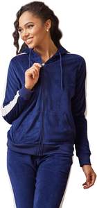 ชุดวอร์มแขนยาวแบบมีซิปสำหรับผู้หญิงชุดวอร์มผ้าแคนวาสสองชิ้นพร้อมกระดุมตกแต่งกางเกงขายาว - Product Image 5