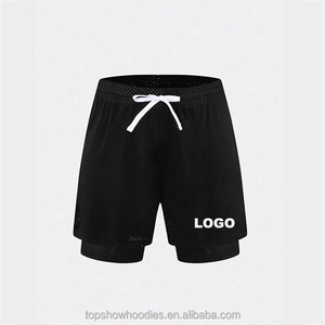 Short en maille double couche pour hommes personnalisé OEM Polyester/coton solide High Street Workout Running Athletic Sweat Gym Basketball Quick - Product Image 2