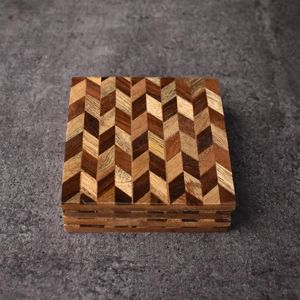 Square wooden coaster set modern minimalist design perfect for contemporary home decor kitchen or <b>bar</b> countertop protection - Product Image 5