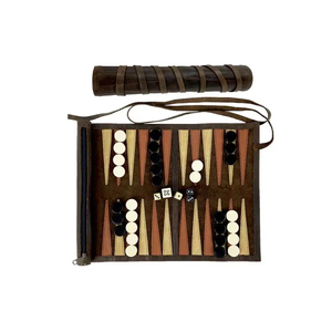 Jeu de Backgammon en Cuir Écologique Pliable avec Dés et Pions – Accessoire de Jeu Familial Unisexe - Product Image 1