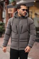 Manteau d'hiver pour homme de haute qualité, anti-plis, imperméable, en satin, avec fourrure de cheval, garnissage en duvet d'oie gris 50% écologique, à capuche et fermeture éclair