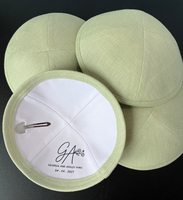Kippot en lin vert clair, yarmulke juif, doublure imprimée personnalisée, détails d'événement brodés, casquette pour mariage et Bar Mitzvah