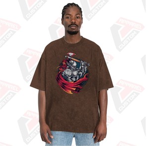 T-shirt élégant délavé à l'acide pour homme Design tendance confortable avec appliques écologiques pour l'été en velours côtelé batik denim - Product Image 1