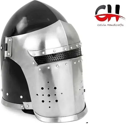 Kask ortaçağ Barbuta şövalye Templar zırh çelik haçlı Lars zırh 18ga.