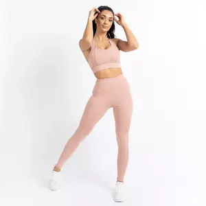 Ropa de yoga personalizada Ropa deportiva de entrenamiento Gimnasio Fitness Conjuntos Mujeres de alta calidad Dos piezas Scrunch Butt Leggings y conjunto de sujetador High Stretch - Product Image 1