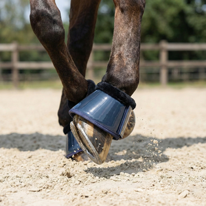 Horse Bell <b>Boots</b> Glossy Blue <b>Soft</b> Fur Trim Comfortable Fit Customizable Color-Protective Overreach <b>Boots</b> for Riding Training - Product Image 2