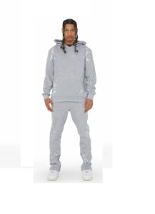 Vente en gros de survêtements de jogging 100% en polyester, sur mesure, ensemble 2 pièces pour hommes, noir et blanc, pantalon évasé à bandes latérales, grande taille - Product Image 4
