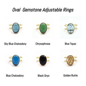 Chrysoprase Gemstone fait à la main Double bande réglable vert pierre précieuse bague plaqué or à facettes coupe ovale Designer bague pour elle - Product Image 2