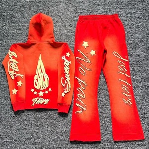 Conjunto de Sudadera con Capucha y Pantalones Deportivos Acampanados con Lavado Ácido, Algodón, Talla Grande Unisex, Estilo Vintage, Impresión 3D, Grueso para Invierno - Product Image 2