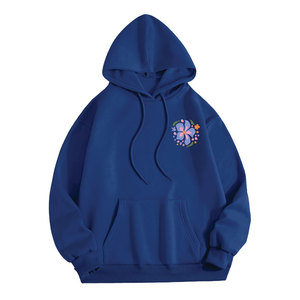 Sweat-shirt à capuche pour femme, décontracté, en polaire doux, bleu royal, esthétique florale, surdimensionné, broderie sur le devant - Product Image 3