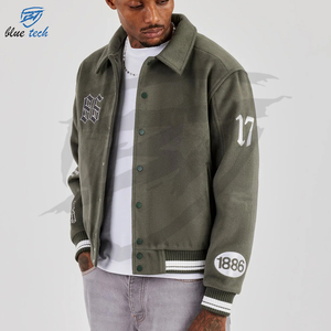 High Quality Custom Printed Embroidery Logo Varsity <b>Jacket</b> Canvas Stand Cow Skin Streetwear Winter Fashion Wholesale OEM Service - Product Image 3