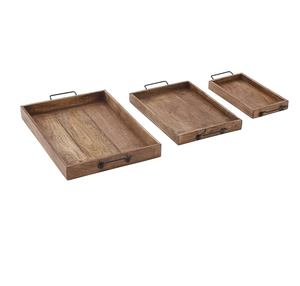 Plateau de service en bois ensemble petit déjeuner plateau de nourriture plateau de service en bois d'acacia 3 pièces nouvellement artisanat taille différente - Product Image 1