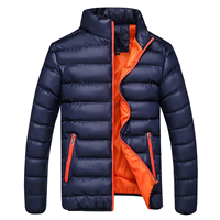 Veste de rembourrage bleu profond à manches longues et à fermeture éclair de haute qualité pour hommes en toile d'hiver personnalisée directement de l'usine du Bangladesh