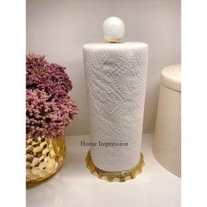 Base en marbre de qualité supérieure avec arbre en aluminium coulé Designer porte-serviettes en papier de soie plaqué or accessoires de salle de bain - Product Image 6