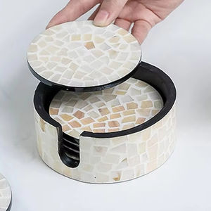 ชุดที่รองแก้วม็อบทรงกลม4ชิ้นสำหรับจานรองแก้วอีพ็อกซี่เรซิ่นแบบฝังมุก4ชิ้นชุดถาดรองแก้วชาและกาแฟ - Product Image 1