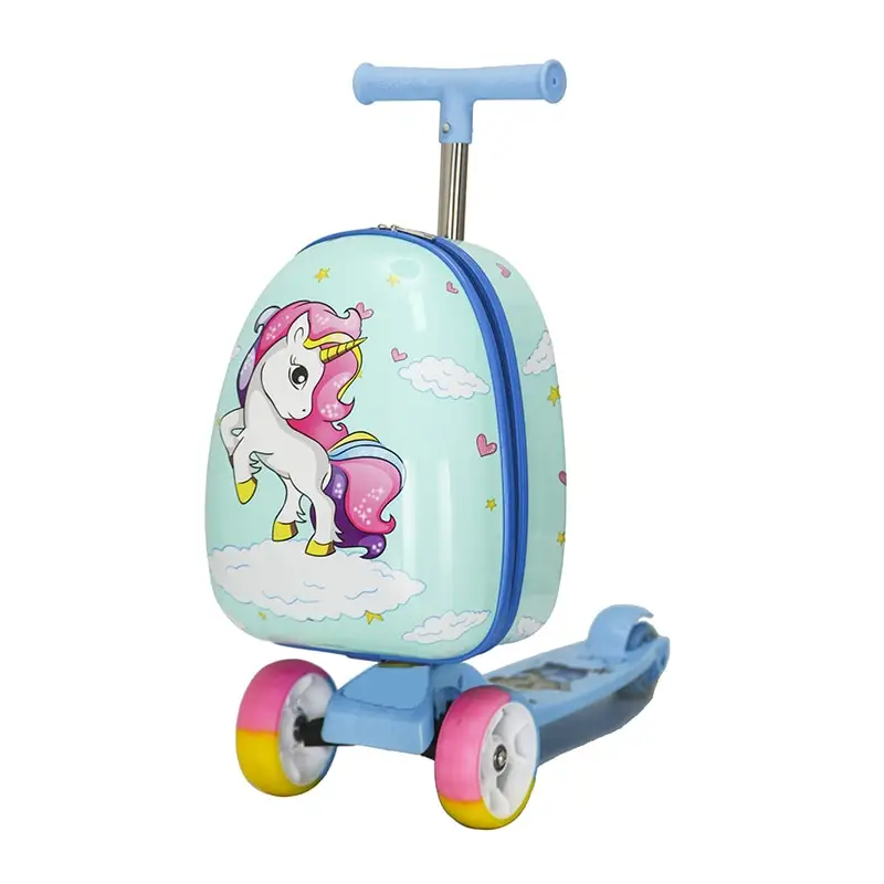 2023 Cartoon scooter suitcase kids travel luggage on wheels ride children's carry on trolley luggage bag gift Skateboard Case