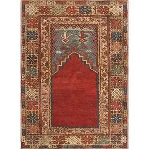 Tapis en laine noués à la main Aalam, motif géométrique rouge-orange, Kilim 9x12 rectangulaire, fait main pour la prière, l'entrée, le couloir, la salle de prière - Paem-725 - Product Image 1
