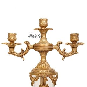 Antique Brass Candelabra with <b>Crystal</b> Column 3 Arm Vintage Candle Holder for Classic Home Decor - Product Image 4