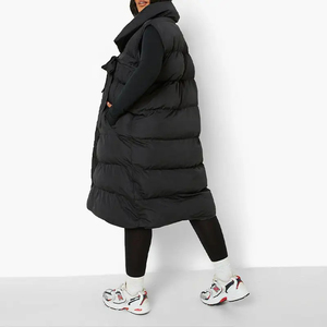 เสื้อกั๊กขนเป็ดยาวสีดำของผู้หญิงแจ็คเก็ตแขนกุดสำหรับฤดูหนาวเสื้อหนาวบุนวมน้ำหนักเบาอบอุ่นแจ๊กเก็ตแฟชั่นลำลองยาว - Product Image 3