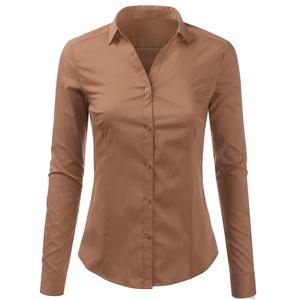 High Quality Womens Dress <b>Shirts</b> Solid Color Western Style Slim Fit Formal Quick Dry Breathable <b>Mandarin</b> <b>Collar</b> Woven Weave - Product Image 5