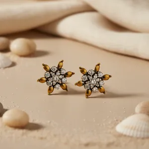 Boucles d'oreilles à fleurs en diamant plaqué or rose pour femmes, bijoux de fiançailles et de mariage - Product Image 1