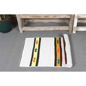 Tapis turc vintage, petit tapis de 1,7 x 3,9 pieds, tapis Kilim blanc à pois - Product Image 5