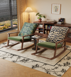 Modern Wooden Rocking Chair With Cushion Solid Back Manual Recliner Living Room Furniture Scandinavian Style - Product Image 2
