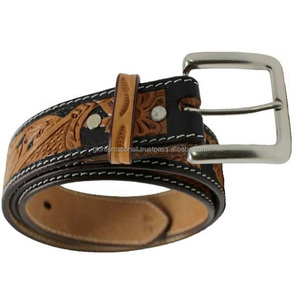 Ceinture d'outillage en cuir occidental bicolore gaufrée faite à la main durable de conception personnalisée de panier dans toutes les tailles et couleurs - Product Image 1