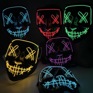 Masques de fête d'<span class=keywords><strong>horreur</strong></span> professionnels, nouveauté, LED lumineux, fibre optique, accessoire de costume visage effrayant, masque de <span class=keywords><strong>clown</strong></span> d'Halloween, PP durable, 2x - Product Image 3
