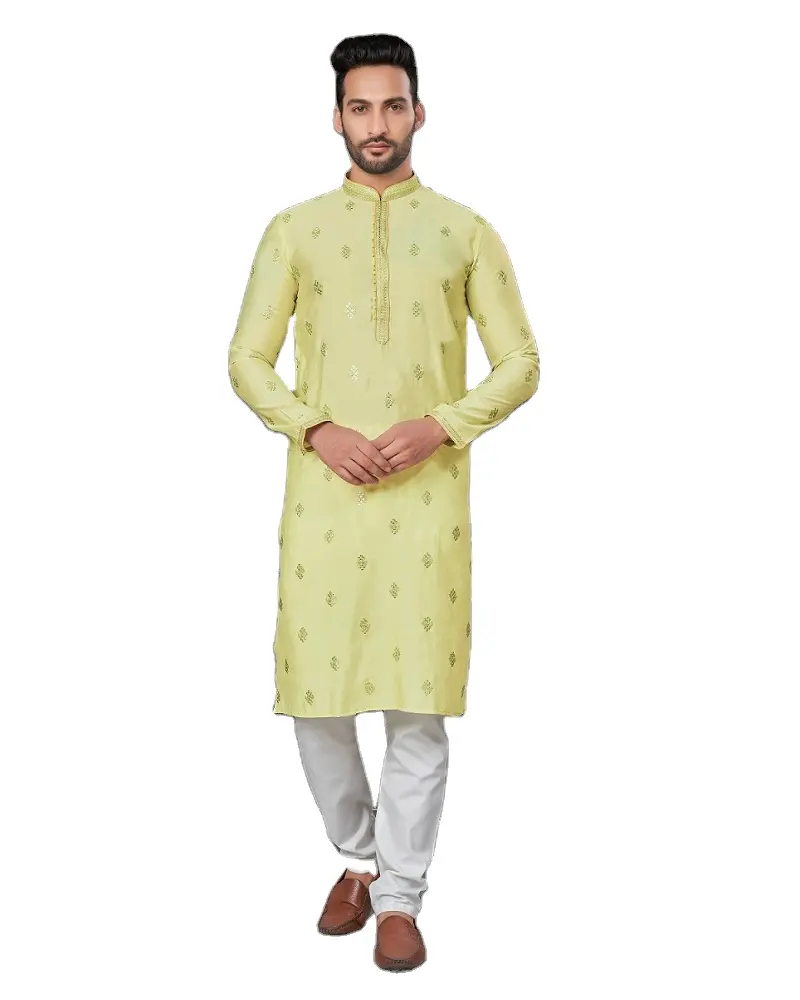 Nuevo diseño Vintage Royal Style Lucknowi Chikankari bordado para hombre Kurta para uso festivo y de boda de la India