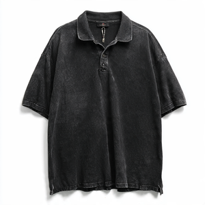 Stone Wash Goutte Épaule Polo T Shirt Hommes Acid Was Oversize Polos Hommes Streetwear Lavé Polo Hommes - Product Image 2