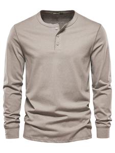 AIOPESON Men's <b>Long</b> <b>Sleeve</b> Button Down T-Shirts Autumn <b>Henley</b> Collar Casual High Quality 100% Cotton Crew Neck Mens T Shirts - Product Image 2