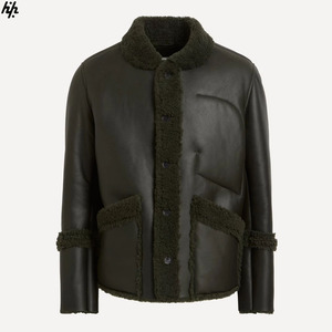 Chaqueta de Cuero de Oveja de Lujo para Hombre, Cuello Alto, Cierre de Cremallera, Bolsillos Profundos, Diseño Elegante para Invierno - Product Image 1