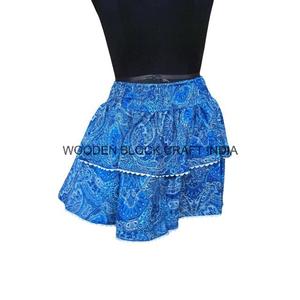 กระโปรงจีบสองชั้นขนาดเล็กยืดหยุ่นโบโฮของผู้หญิง100% พิมพ์ลายดิจิตอลผ้าฝ้ายแท้ทำด้วยมือน้ำหนักเบา - Product Image 4