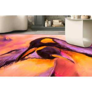 Tapis à motifs de pingouins en pastel : Tapis animalier imprimé en 3D, tapis fin non tissé - Product Image 2