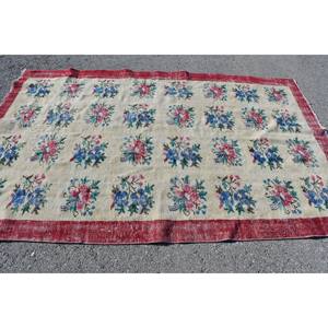 Vintage Turkish Rug Large 5.6 X 8.4 ft Area Classic Beige <b>Red</b> Abstract Patchwork 10mm Latex for Hallway Room <b>Wool</b> Material - Product Image 3