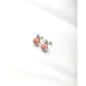 Pink Ladybug <b>Stud</b> <b>Earrings</b> in White Gold with Diamond Pearl and Zircon - Product Image 1