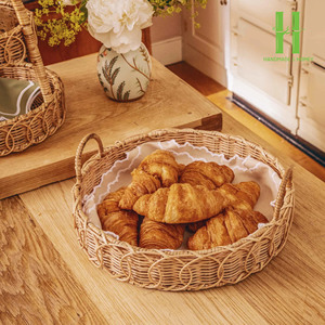 Plateau en rotin sur pied le plus vendu avec poignées en gros organisateur de maison et de cuisine fabrication de plateaux arrondis du Vietnam - Product Image 2